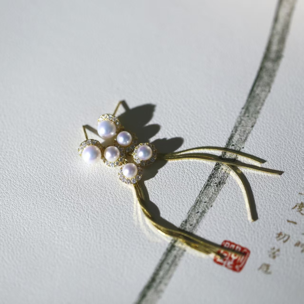 Freshwater AK Aurora Tassel silver flawless pearl Stud earrings