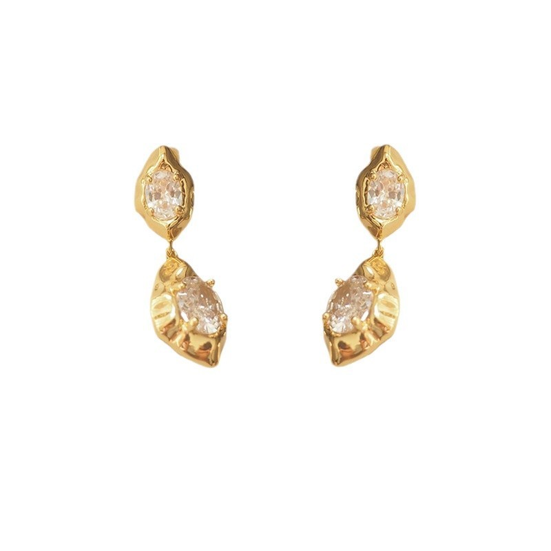 Original designer fashionable European and American style zircon tassel earrings, commuter lava geometric pattern personalized earrings