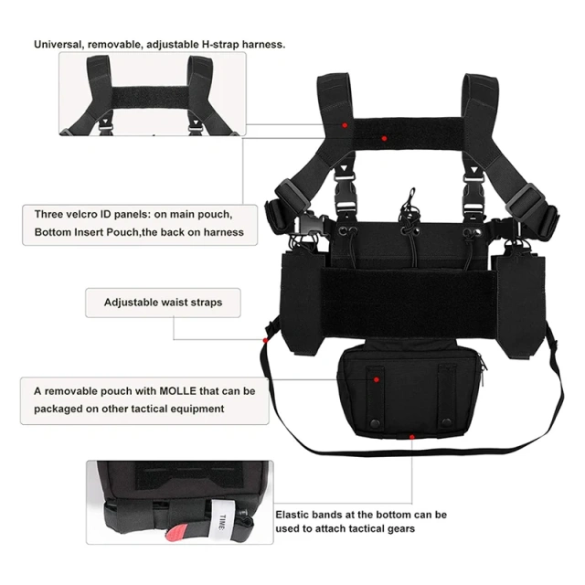Adjustable Detachable Tactical Modular Vest with Mag Pouch Tactical Chest Rig Tactical Molle Micro Chest Rigs Tactical Equipment Gear Vest Outdoor Adjustable Chest Rig with Pouches Heavy Duty Tactical Rig Hunting Vest
