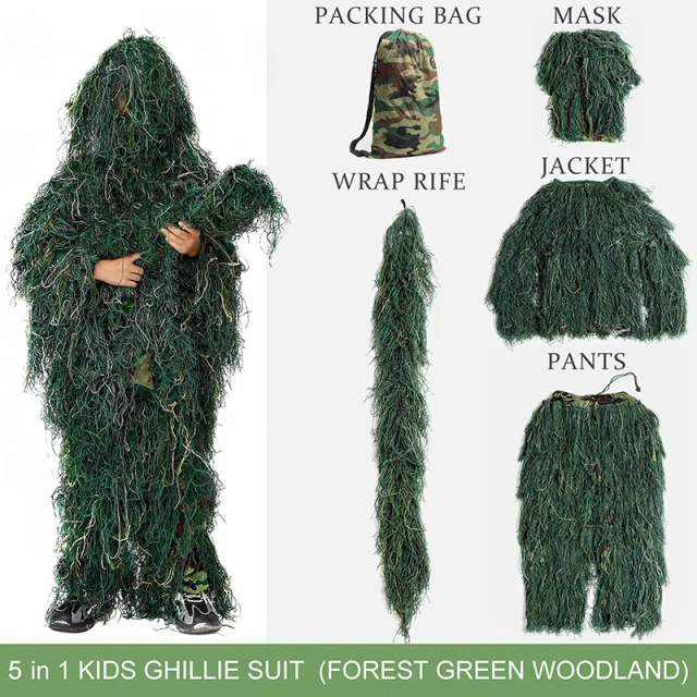 Hot Sale Game Camouflage Suit Camouflage Ghillie Suit for Kids Outdoor Hunting Accessories Camo Clothing The Factory Wholesales Various Types Outdoor Ghillie Suit Snow Camouflage Clothing 3D Universal Camouflage Suits