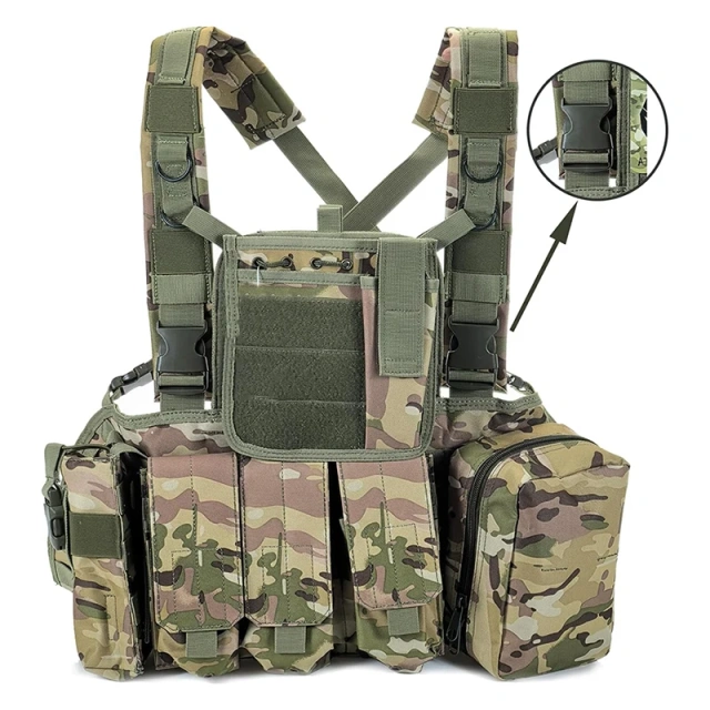 Hot Sale Tactical Chest Rig Vest Outdoor Hunting Tactical Chest Rig Adjustable Chest Rig with Pouches Tactical Chest Mini Rig Quick Release Multifunctional Tactical Vest Outdoor Tactical Vest Chest Rig with Multi-Pockets