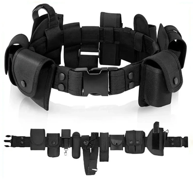 Tactical Modular Equipment System Molded Duty Belt Set High Density Material Flashlight Pouch Baton Holster Tactical Belt  Adjustable Sports Hiking Rigger Nylon Web Work Belt with Heavy Duty Quick Release Buckle Tactical Belt