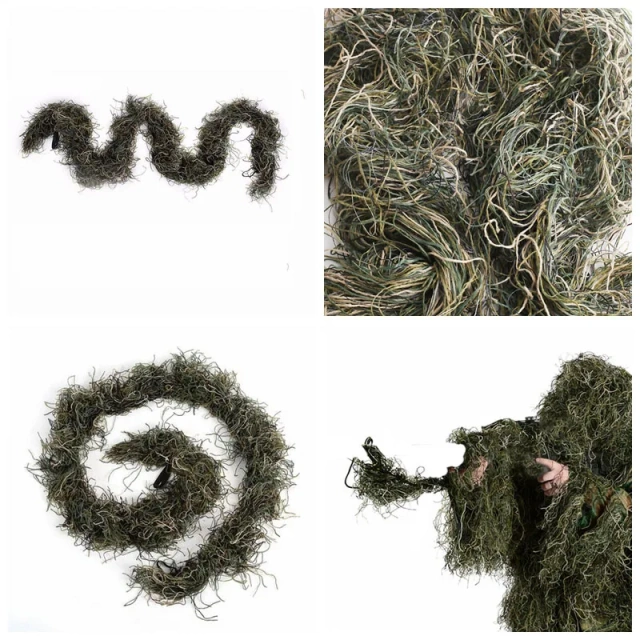 Camouflage Ropes Camouflage Ghillie Suit Accessories Factory Wholesale Elastic Synthetic Fiber CS Wraps Jungle Desert Snow Ghillie Cover Wrap Synthetic Elastic Strap Camouflage Hunting Blind Ropes