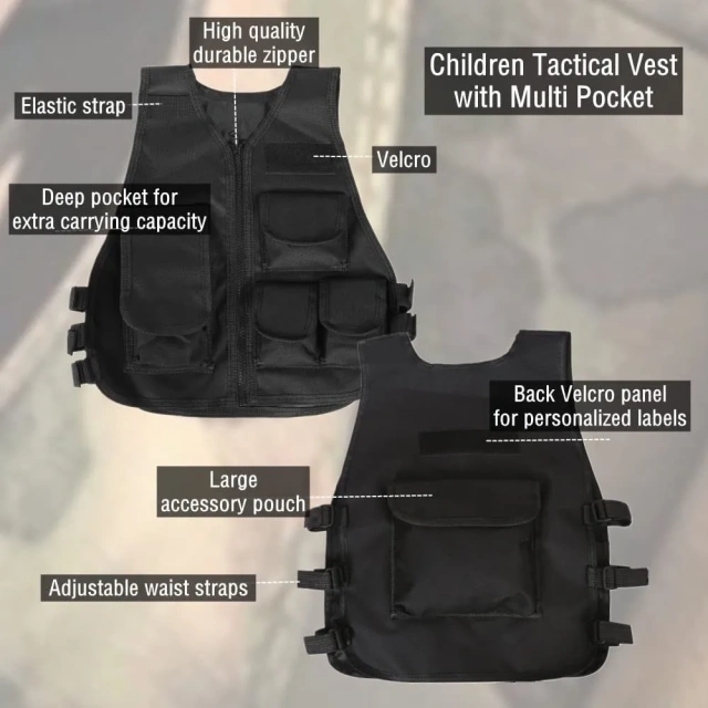 Hot Selling High Quality Children Training Vest Outdoor Tactical Hunting Vest for Kids Adjustable Kids Tactical Vest  Oversized Training Vest Adjustable Breathable Assault Training Vest with Detachable Belt and Holster