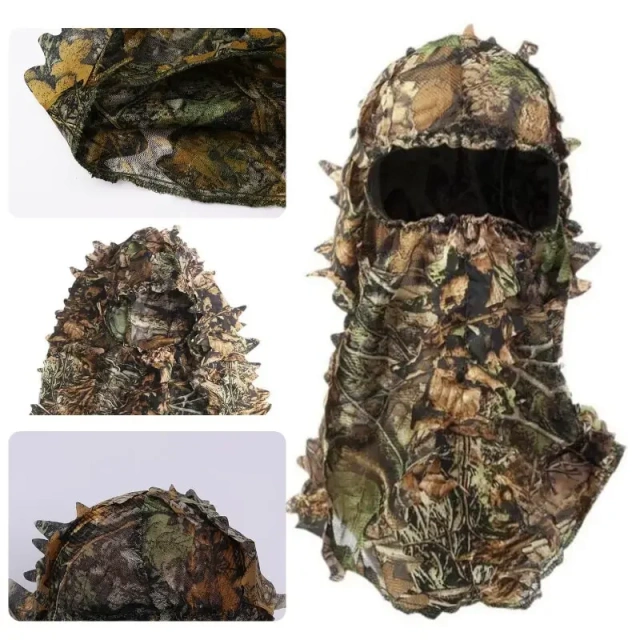Full Face Mask Headwear Quality Tactical Mask Camouflaged Outdoor Hunting Face Masks Camouflage Headgear Hunting Headgear Full Face Mask 3D Leaf Camouflage Headgear for Hunting