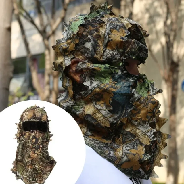 Full Face Mask Headwear Quality Tactical Mask Camouflaged Outdoor Hunting Face Masks Camouflage Headgear Hunting Headgear Full Face Mask 3D Leaf Camouflage Headgear for Hunting