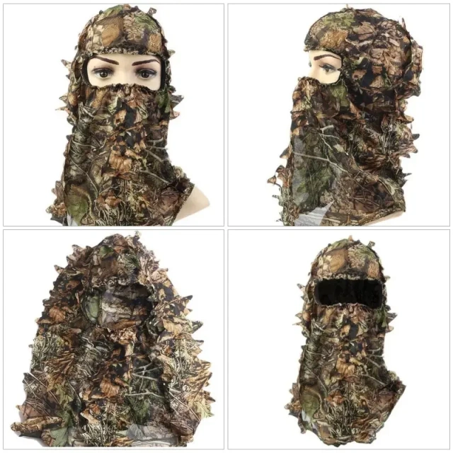 Full Face Mask Headwear Quality Tactical Mask Camouflaged Outdoor Hunting Face Masks Camouflage Headgear Hunting Headgear Full Face Mask 3D Leaf Camouflage Headgear for Hunting