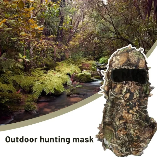 Full Face Mask Headwear Quality Tactical Mask Camouflaged Outdoor Hunting Face Masks Camouflage Headgear Hunting Headgear Full Face Mask 3D Leaf Camouflage Headgear for Hunting
