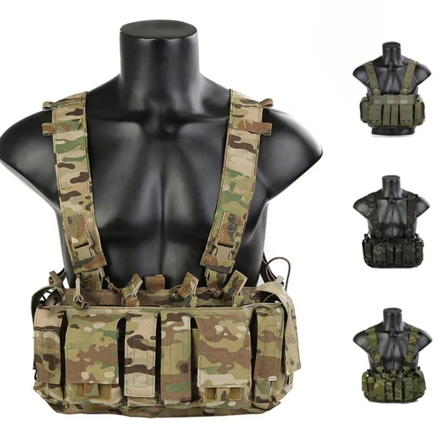 Tactical Belly Chest Rig Tactical Chest Harness Vest for Hunting Tactical Carry Chest Rig Harness Customized Outdoor Camouflage Chest Rig Sports Tactical Molle Vest Pouch Bag Carrier Tactical Camo Chest Rig