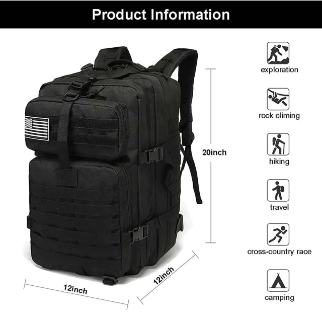 Assault Utility Backpack Large Training Assault Backpack Camping Hiking Bag Men's Military Sling Bag Heavy Duty Nylon Bao Outdoor Portable Bag Military Training Military Backpack Waterproof Military Bag Backpack Travel Backpack
