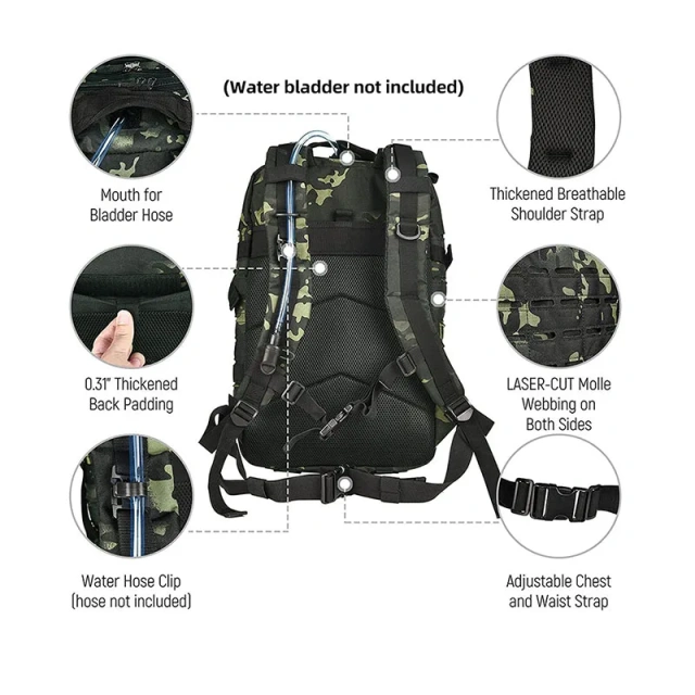 Large Capacity Outdoor Tactical Backpack Rucksack Waterproof Tactical Backpack High Quality Tactical Rucksack  Military Messenger Bag Men's Military Training Bag Sling Backpack Sling Shoulder Pack