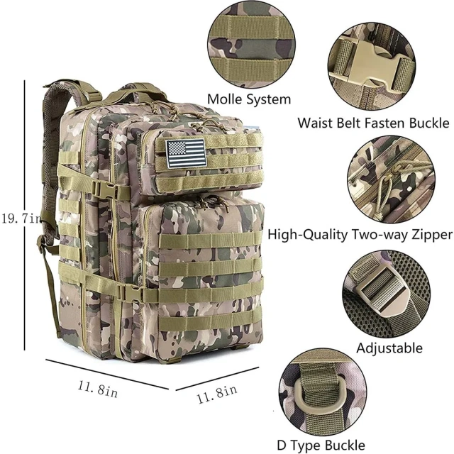 Practical Assault Kit Men's and Women's Backpacks 45L Practical Backpack Large Backpack Military hunting bag Practical Military Training material bag Travel large capacity bag