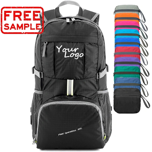 Custom Ultralight Packable Durable Waterproof Handy Foldable Travel Cycling Hiking Camping Outdoor Daypack Backpack Large Utility Bag. Unfold The Bag. Load Bags. Sports Equipment Luggage. Backpack Strap 105L