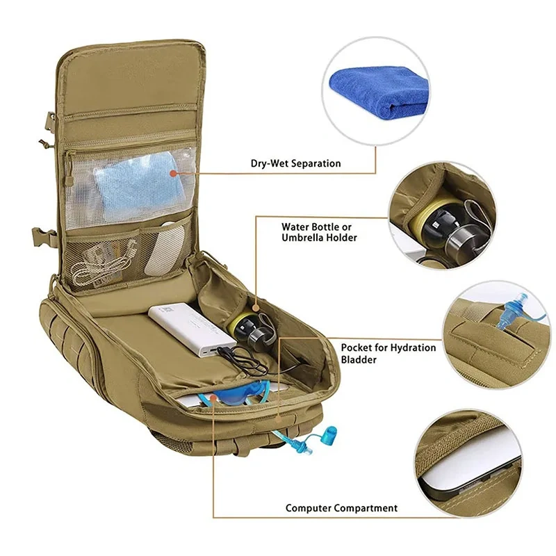 Wholesale Tactical Assault Rucksack Waterproof Tactical Equipment Backpack Outdoors Camo Tactical Rucksack  Military Sling Bag Practical Shoulder Sling Backpack Military Rang Bag