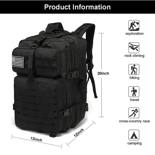 Tactical Assault Rucksack Big Capacity Tactical Backpack Bag Multipurpose Tactical Backpack for Outdoor  Cross body Bag Briefcase Shoulder Bag Laptop Computer Bag Military Style Men's Backpack Detachable Shoulder Strap