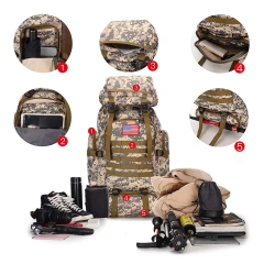 Oleaderbag Men's Hiking Backpack Waterproof Training Camping Backpack Travel Day Bag  Military Backpack Men's Military Training Backpack Insect Proof Bag 50L Waterproof