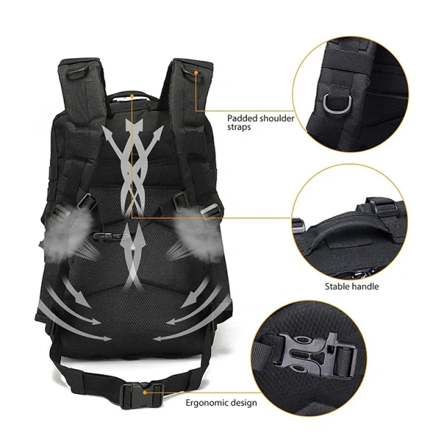 Tactical Assault Rucksack Big Capacity Tactical Backpack Bag Multipurpose Tactical Backpack for Outdoor  Cross body Bag Briefcase Shoulder Bag Laptop Computer Bag Military Style Men's Backpack Detachable Shoulder Strap