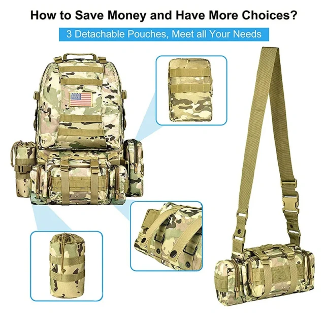 High Capacity Training Backpack Waterproof Tactical Backpack for Hiking Outdoor Travel Camouflage Tactical Backpack  Military Sling Bag Practical Shoulder Chest Pack Shoulder Sling Backpack Military Training Sling Grab Bag