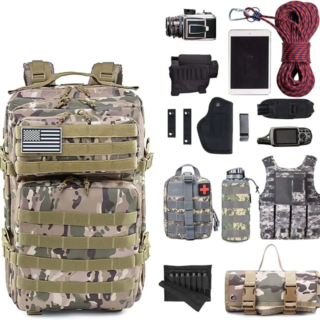 Practical Assault Kit Men's and Women's Backpacks 45L Practical Backpack Large Backpack Military hunting bag Practical Military Training material bag Travel large capacity bag