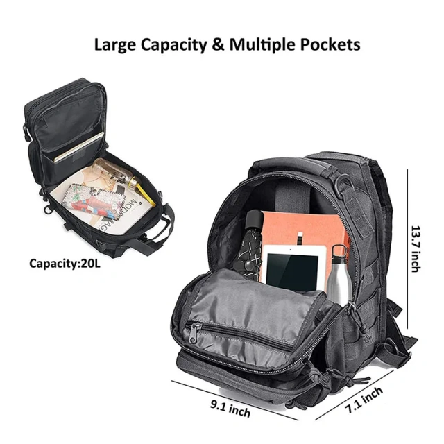 Customized Logo Waterproof Tactical Sling Bag Pack Large Capacity Training Shoulder Bag One Shoulder Assault Bag  Camouflage Military Backpack Military Utility Bag Laptop Compartment Bag Portable Rucksack