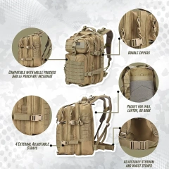 Salute Training Assault Backpack Large Practical 3-day Assault Backpack Basic Military Patrol Bag Survival Backpack Adjustable Removable Shoulder Strap Military Training hunting backpacks Day bag Military Large Backpack