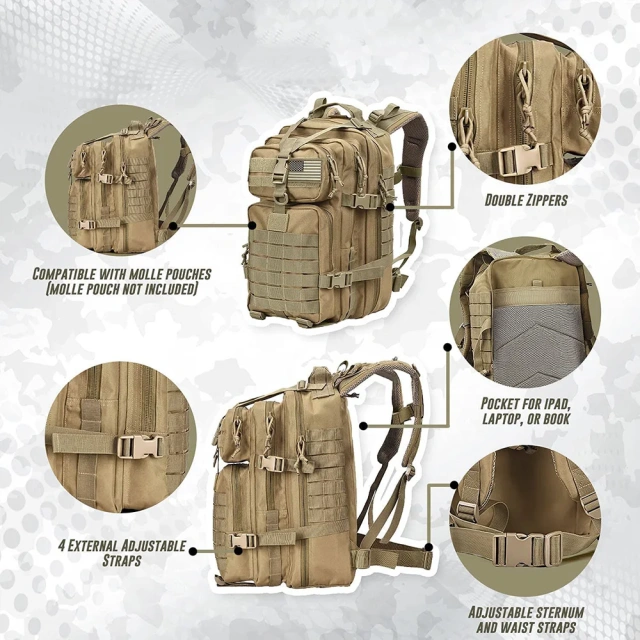 Salute Training Assault Backpack Large Practical 3-day Assault Backpack Basic Military Patrol Bag Survival Backpack Adjustable Removable Shoulder Strap Military Training hunting backpacks Day bag Military Large Backpack