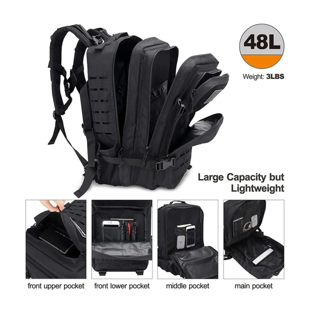 Oleaderbag  Practical Assault Men's Backpack 3 Day Assault Package Large 48L Waterproof Bag for Training Heavy Survival Backpack  Waist Bag Pack Military Training Waist Bag Hip Belt Bag Pouch for Military Climbing Outdoor
