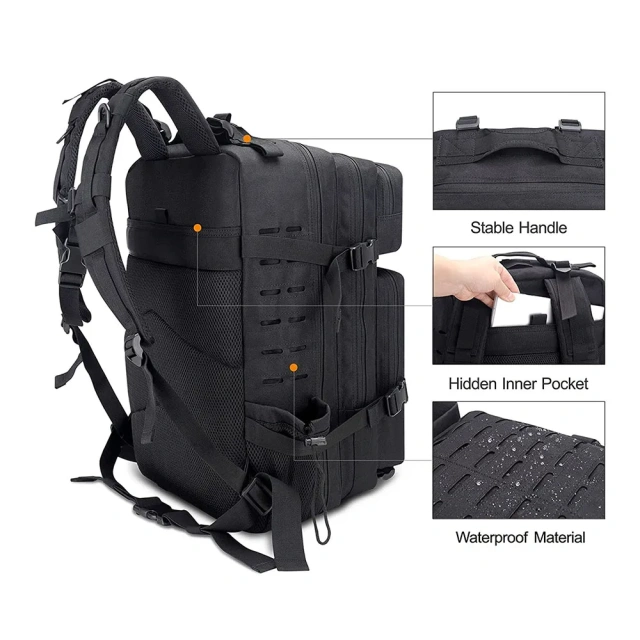 Oleaderbag  Practical Assault Men's Backpack 3 Day Assault Package Large 48L Waterproof Bag for Training Heavy Survival Backpack  Waist Bag Pack Military Training Waist Bag Hip Belt Bag Pouch for Military Climbing Outdoor