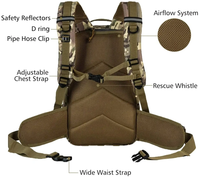 Practical Assault Backpack Training Hydration Bag Backpack Outdoor Hiking Bag  Waterproof Outdoor Cross body Tactical Trekking Bag Outdoor Military Training Shoulder Bag