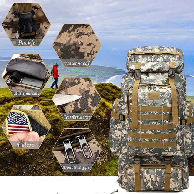 Oleaderbag  Practical Assault Backpack 70L Large Capacity Waterproof Bag Outdoor Camouflage Backpack Hiking Bag Military Training Military backpack large Military Training Military backpack Tactical Military bag