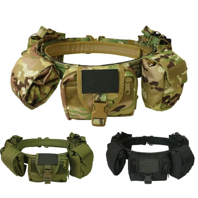 Outdoor Nylon Detachable Adjustable Waist Belt Set with Multifunctional Combination Patrol Waist Belt  Adjustable Hiking Tactical Belt Duty high density Material Mountaineering Utility Belt tensile strength tactic Waist Belts