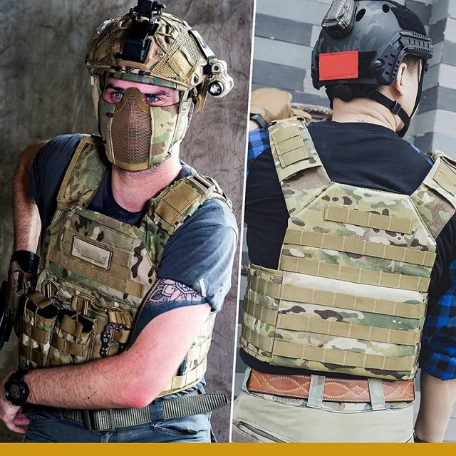 Multicam Training Vest Magazine Pouch with Hook Backing Training Placard with Elastic Retention Straps  Children Kids high-quality Training Vest Outdoor Shooting Hunting Adjustable Kids Training Vest