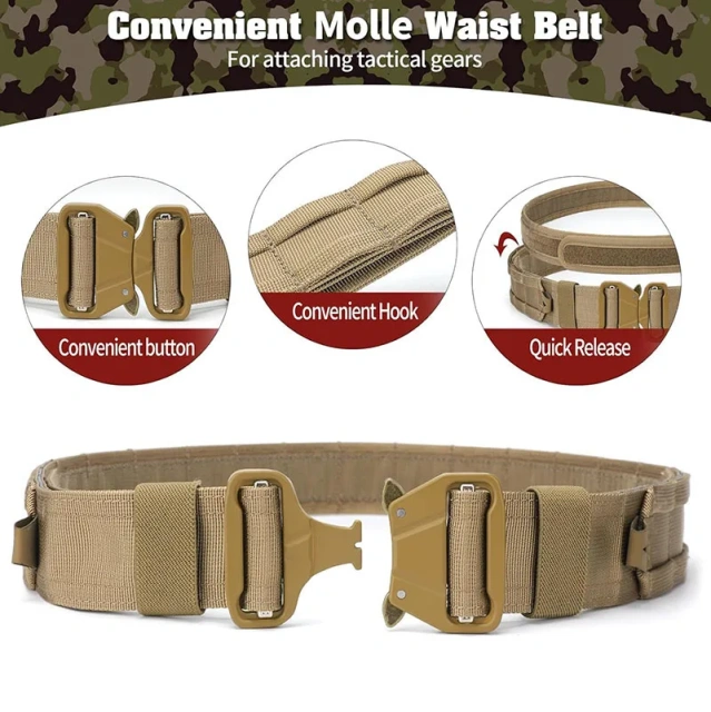 High Density Material Adjustable Outdoor Multifunctional Pockets Quick Release Tactical Heavy Duty Sport Enthusiasts Belt  Detachable Utility Belt Adjustable Comfortable Heavy Duty Tactical Belt for Daily Commuting Hunting Simulated Training