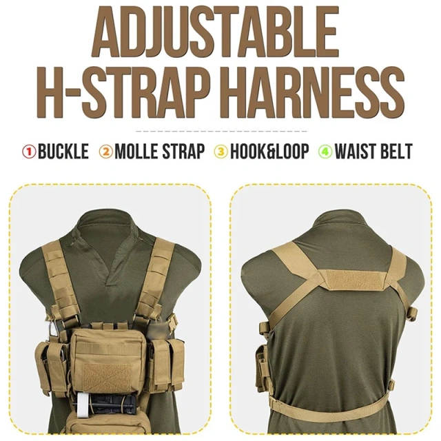 Tactical Equipment Chest Rig Adjustable Detachable Training Chest Rigs with Mag Pouch Camouflage Vest High Quality Tactical Gears Chest Rig Tactical Safety Vest Lightweight Elastic Camouflage Tactical Rig