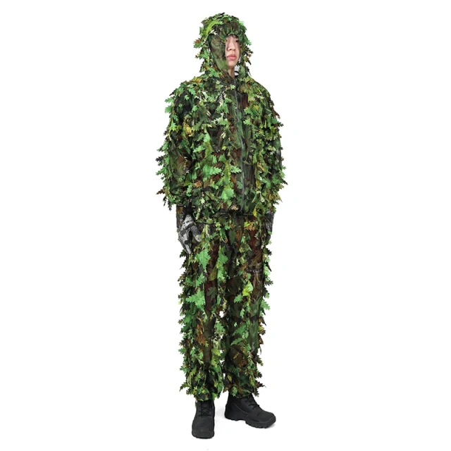 New Jungle Woodland Forest Ghillie Suit for Hunting Cosplay Zipper style Camouflage suit 3d Leafy Ghillie Suit Outdoor Ghillie Suit Hunting Suits Pants 3D Leaf Camo Camouflage Coveralls Youth Adult Training Lightweight Clothes