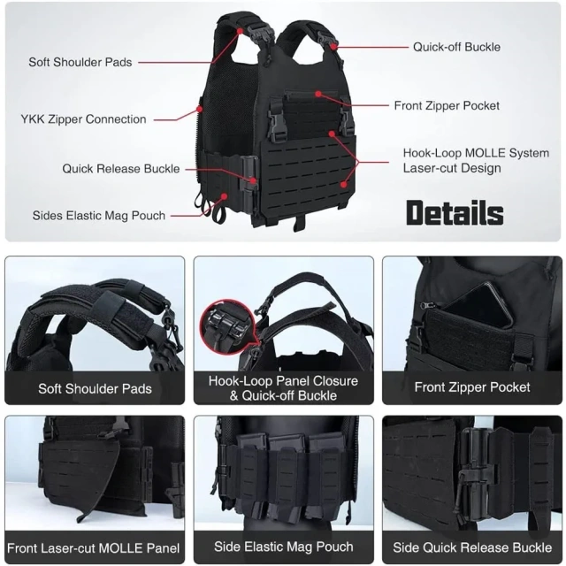 Customized Outdoors Durable Tactical Vest for Hunting Breathable Training Vest High Quality Hunting Wear-resistant Training Vest  Training Vest Breathable Security Adjustable Training durable outdoors security Training vest