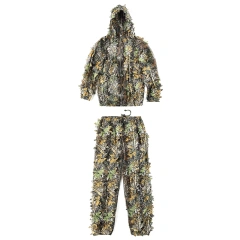 Camouflage Training 3D Leaf Tactical Training Ghillie Suit Breathable Outdoor Woodland Hunting Camouflage Clothing Outdoor Soft and Minimalist Camo Ghillie Suits 3D Leafy Hooded Hunting Simple and Minimalist Camouflage Ghillie Suits