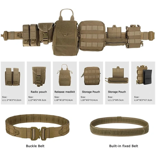 Adjustable Strap Security Duty Equipment High Density Material Tactical Belt Multifunctional Quick-release Buckle Duty Belt  Adjustable Modular Equipment Security Utility Tactical Belt with Components Multifunctional Pouches practical tactic Waist Belt