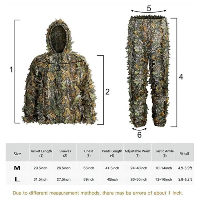 Outdoor Woodland and Halloween 3D Leafy Camo Men Camouflage Suits Hunting Ghillie Suits Lightweight Gear Hunting Clothes Comfortable Ghillie Suits Outdoor Camouflage Suit Hunting Camouflage Outdoor Jungle Games and Halloween Practical Ghillie Suit