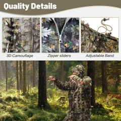 Ghillie Suit 3D Leafy Camo Quick Drying Hunting Gilly Gillies Suits for Men Leaf Camouflage Jungle Hunting Suits Jungle Hunting Camo Ghillie Suit 3D Leaf with Zippers and Pockets Lightweight Breathable Outdoor Hunting Camouflage Clothing