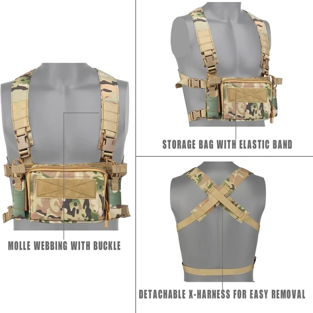 Customized Camouflage Tactical Vest Heavy Duty Tactical Chest Rig Camouflage Tactical Vest Chest Rig Factory Directly Supply Tactical Molle Harness Heavy Duty Chest Rig Tactical Harness Vest Training Mini Rig