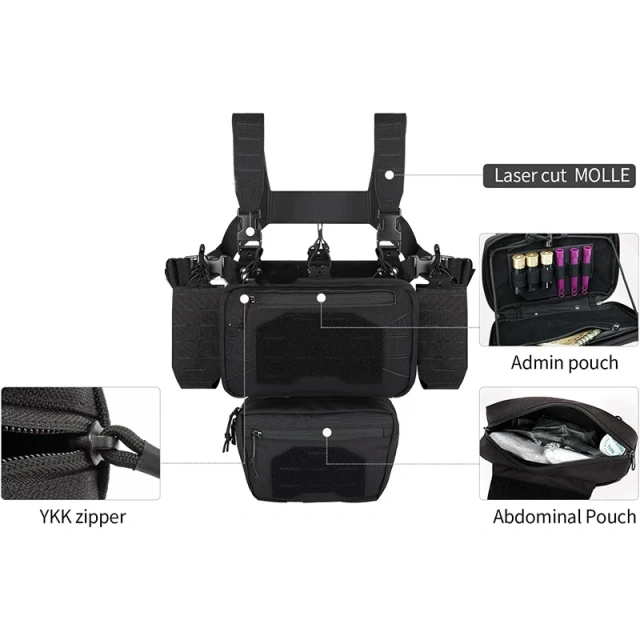 Training Chest Rig Tactical Molle Chest Rig Adjustable Detachable Training Modular Vest with Mag Pouch Good Quality Tactical Chest Rig Bag for Outdoor Elastic Tactical Chest Rig with Mag Pouch Tactical Vest Chest Rig