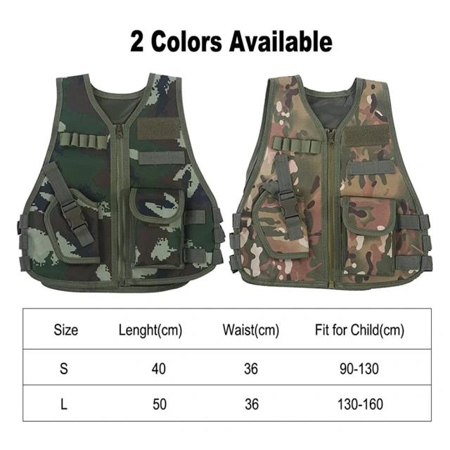 Outdoor Kids Children Tactical Waistcoat With Multi Pocket Children Assault Training Vest Camouflage Vest for Kidshigh-quality Adjustable Training Vest outdoors Breathable Paintball outdoors security Training vest