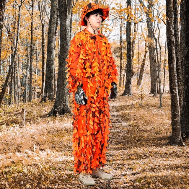 Maple Leaf Camo Ghillie Suit Button Style Outdoor Camouflage Suit Unisex Breathable Camouflage Clothing New Jungle Woodland Forest Ghillie Suit for Hunting Cosplay Zipper style Camouflage suit 3d Leafy Ghillie Suit