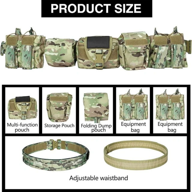 Heavy Duty High Density Durable Hunting Material Tactical Belt with Pouches Duty Belts Outdoor Work Wear-resistant Belts  Durable Waterproof Men Tactical Belt Breathable Slide Buckle Canvas Web Belt Adjustable Outdoor Casual Nylon Belts