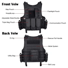 Hot Selling Outdoors Breathable Training Vest Adjustable Tactical Hunting Vest Lightweight Hunting Training Vest Wear-resistant lightweight stab-proof Training outdoors Breathable Paintball Vest
