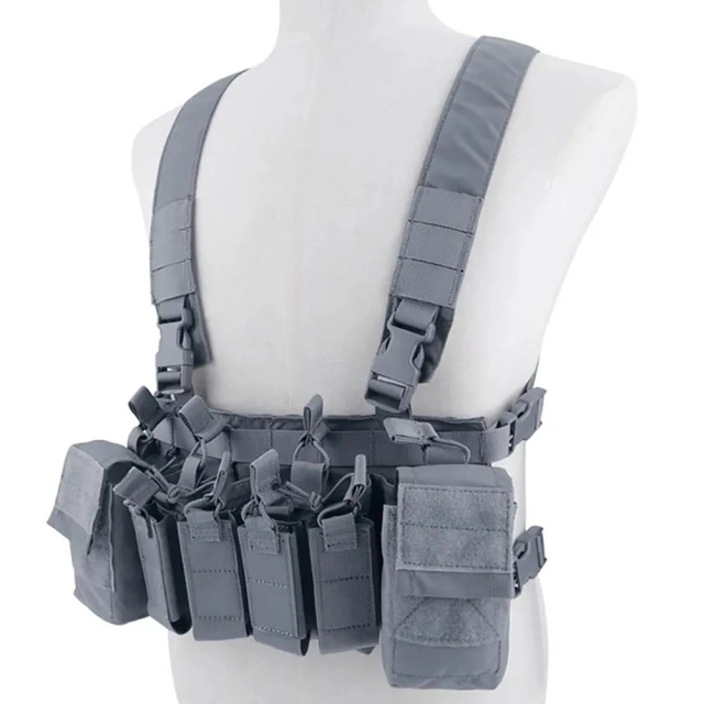 Hunting Equipment Camouflage Carrier Chest Rig Tactic Carrier Chest Rig with Magazine Pouch Tactical Chest Harness Vest military Outdoor Sports Gear Tactical Molle Vest Pouch Bag Carrier Heavy Duty Camouflage Tactical Chest Rig