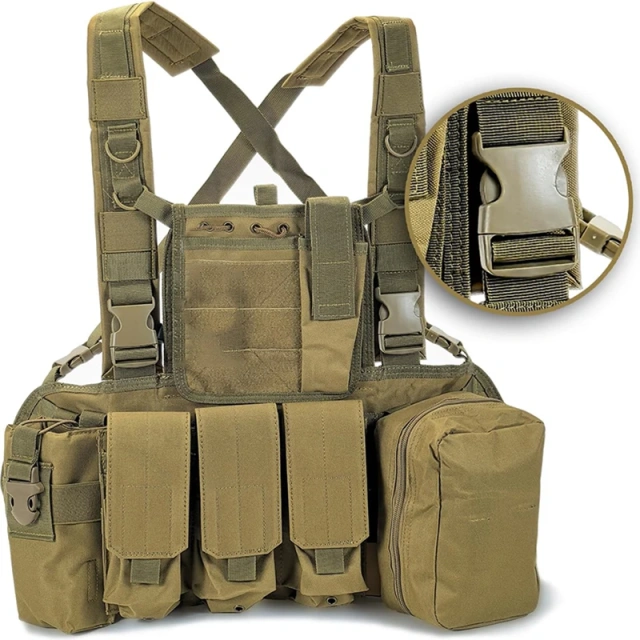 Hot Selling Tactical Vest Outdoor Adjustable Tactical Chest Rig with Pouches Training Chest Rig for Hunting High Quality Camouflage Tactical Vest Chest Rig With Mag Pouch Multi-function Molle Tactical Chest Rig Vest