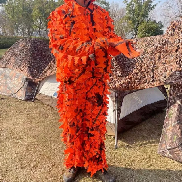 Maple Leaf Camo Ghillie Suit Button Style Outdoor Camouflage Suit Unisex Breathable Camouflage Clothing New Jungle Woodland Forest Ghillie Suit for Hunting Cosplay Zipper style Camouflage suit 3d Leafy Ghillie Suit