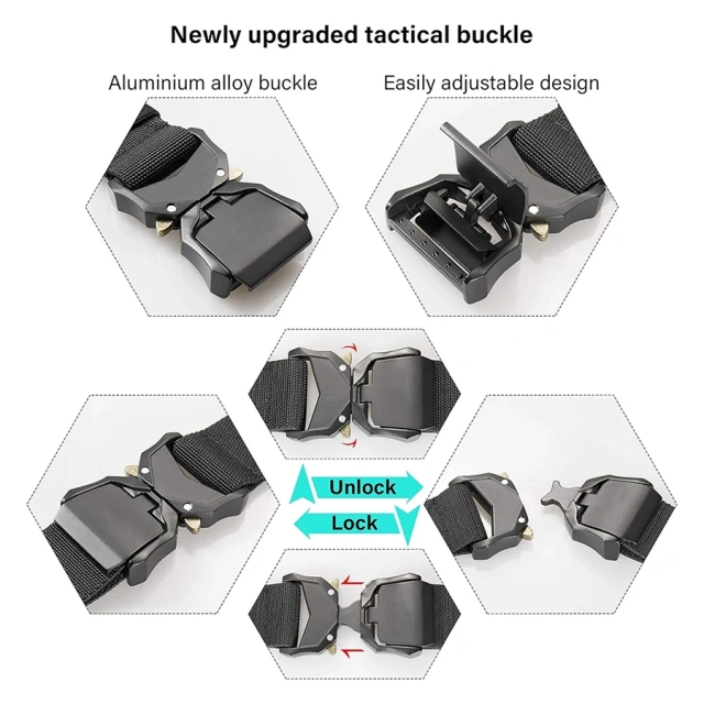 Tactical Belt Training Durable Hiking Rigger Nylon Web Work Belt with Heavy Duty Quick Release Buckle  Detachable Adjustable Tactical Belts High Quality Training Hunting Accessories Security Practical Kit Duty Belt with Pocket